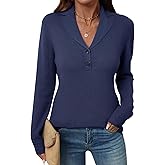 LOMON Sweaters for Women 2025 Fall Knitted V-Neck Collared Button Pullover Dressy Casual Long Sleeve Polo Shirts Business