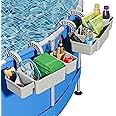 Kompoll Poolside Storage for Above Ground Pool Accessories, Thickened Plastic Pool Basket with 2 Pool Cup Holder, Multifunctional Poolside Holder Fits for Most Frame Pools (2 Pack)