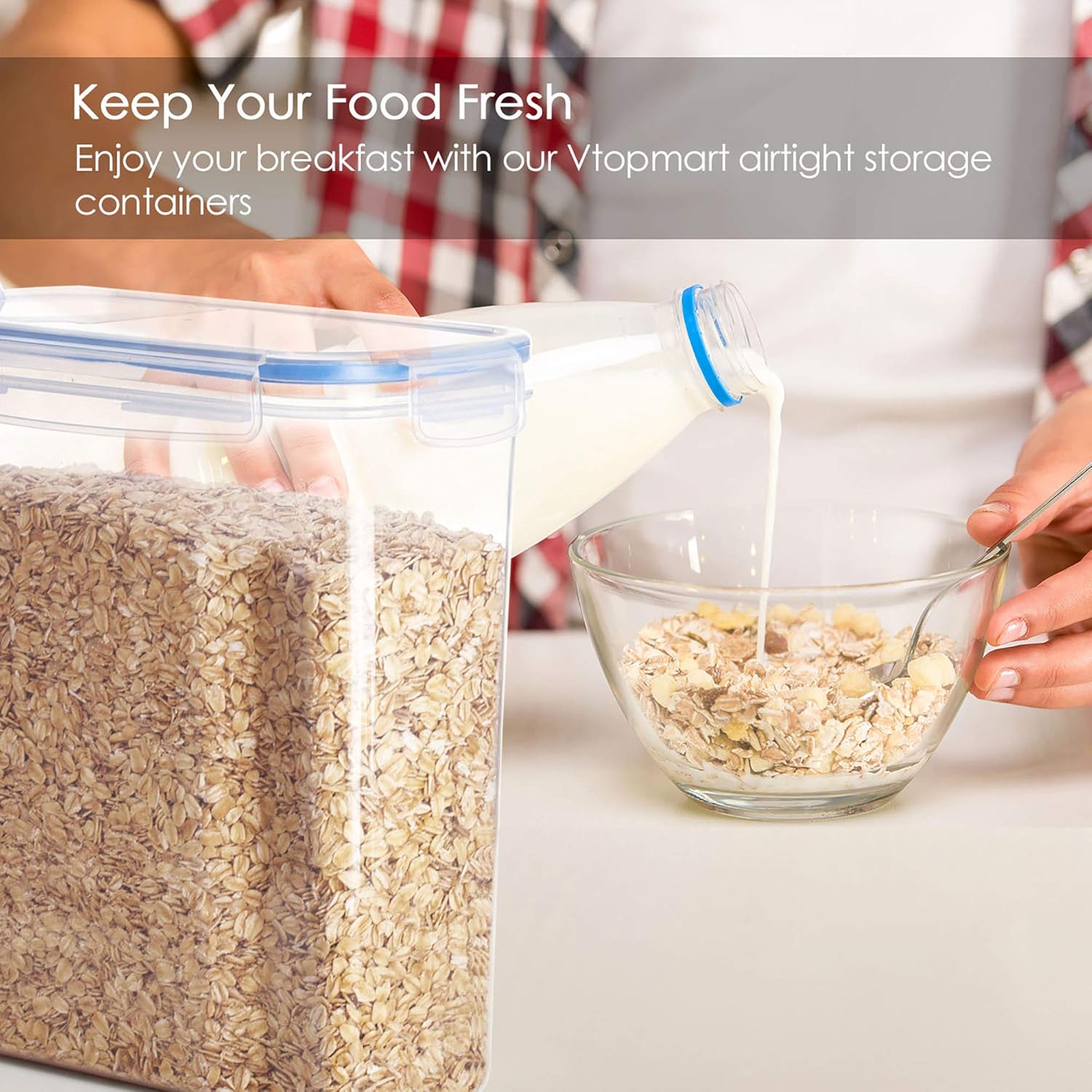 Vtopmart Cereal Storage Container Set, BPA Free Plastic Airtight Food Storage Containers 135.2 fl oz for Cereal, Snacks and Sugar, 4 Piece Set Cereal Dispensers with 24 Chalkboard Labels, Blue: Kitchen & Dining