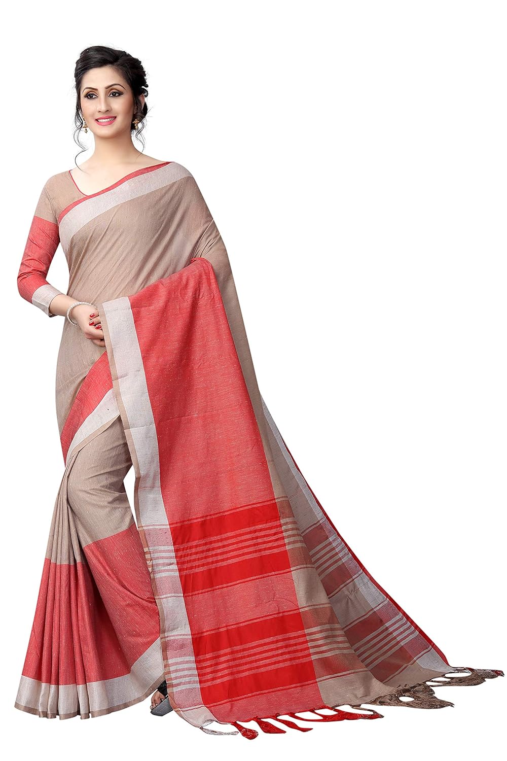 perfectblue women's linen saree with blouse piece (bhavik9alinenvariation)