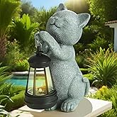 Solar Cat Garden Statue with LED Light - Cute Cat Figurine for Outdoor Decor, Weatherproof Resin Night Light for Yard Patio Lawn, Gift for Cat Lovers Women Mom Grandma