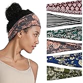 QIUTIMIY Boho Headbands for Women, 6 Pack Wide Non-Slip Stretchy Hair Bands for Yoga, Workout, Running, Fashion Hair Accessories for Women's Hair(Shape 1)