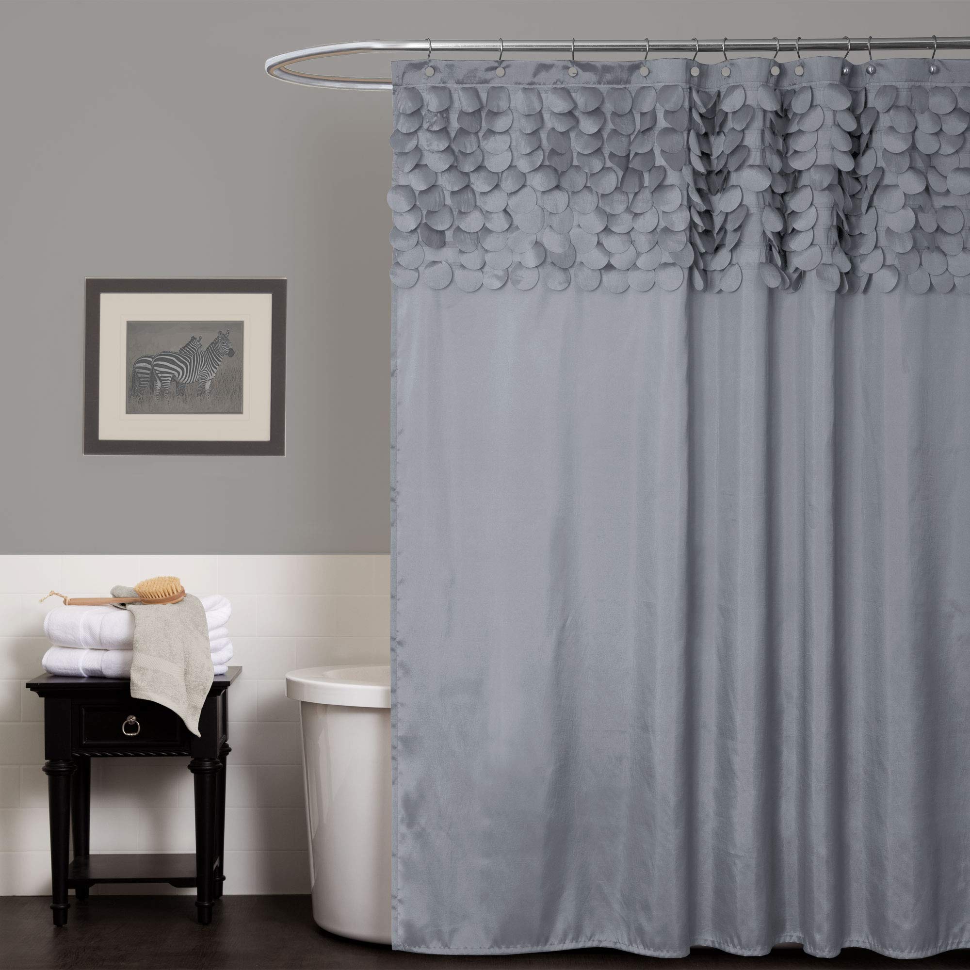 Lush Decor Lillian Shower Curtain | Textured Shimmer Circle Design Bathroom, 72” x 72”, Gray — image 1