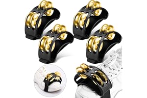 Lukmaa 4 Pcs Foot Tambourine Percussion Musical Instrument foot tambourines for adults Foot Percussion Pedal with Metal Bells Shoe Tambourines Shakers for Drum Guitar Playing(Black with Gold)