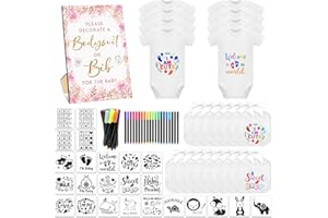 SytuHete 69 Pcs Baby Bib Bodysuit Baby Shower Set Baby Shower Game Sign Baby Feeder Bib Newborn Bodysuit Fabric Marker