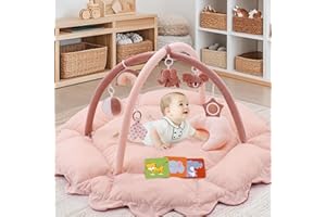 FORYOOMI 5-in-1 Plush Baby Play Gym, Baby Play Mats, Convertible Baby Gym, Activity Center Light Pink