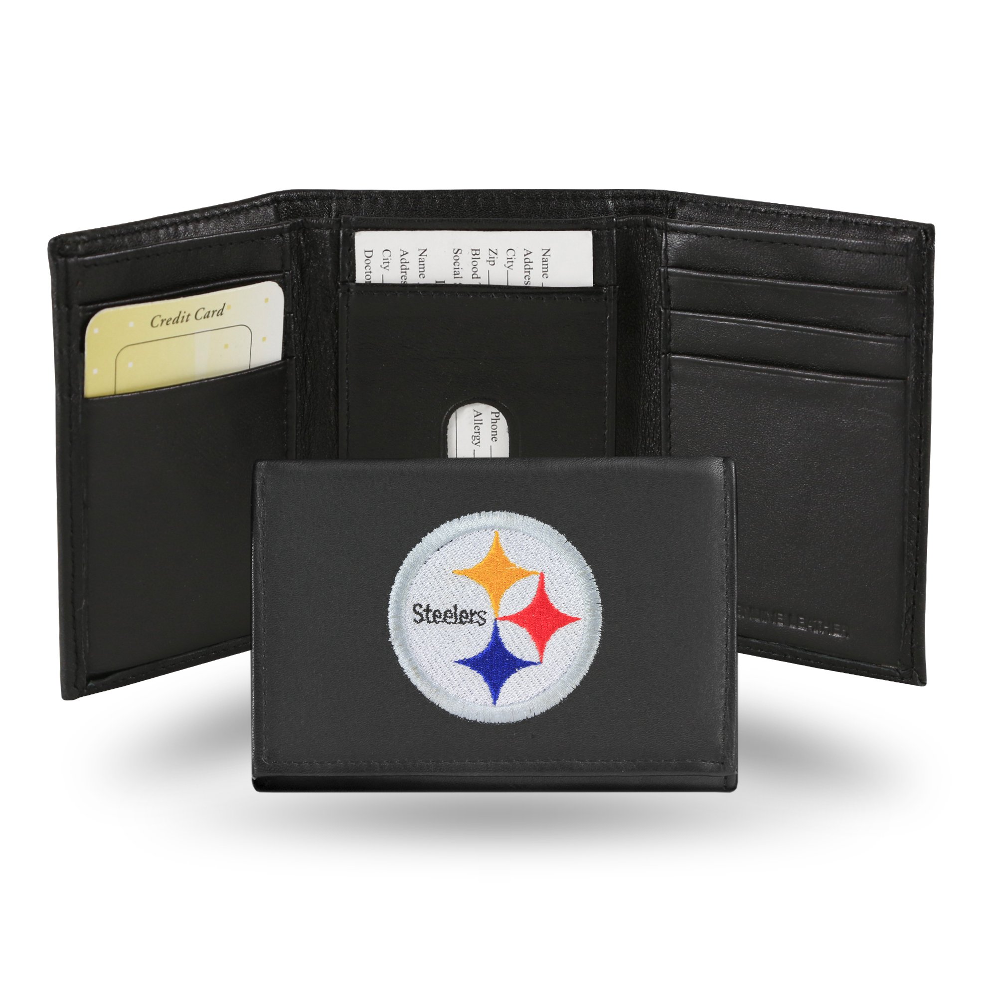 Rico Industries NFL Embroidered Leather Trifold Wallet, Pittsburgh Steelers Team Color, 3.25 x 4.25-inches