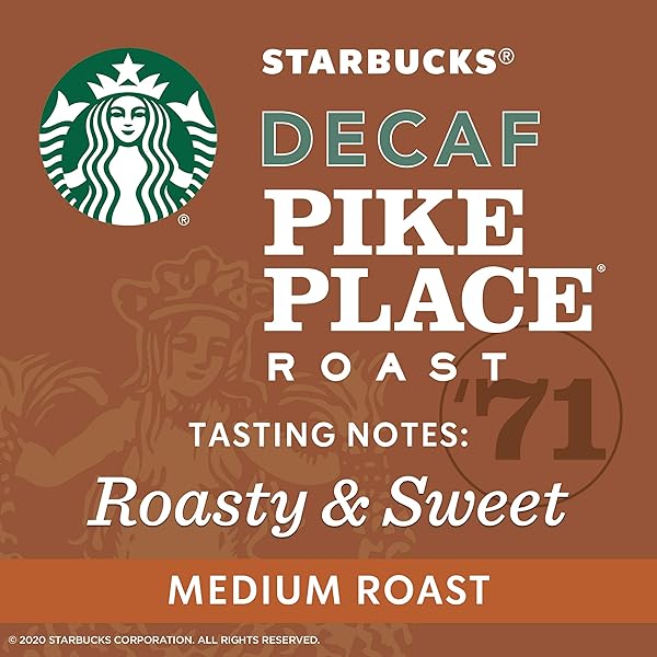 STARBUCKS DECAF K-CUP COFFEE PODS — PIKE PLACE ROAST FOR KEURIG BREWERS — 1 BOX (24 PODS)