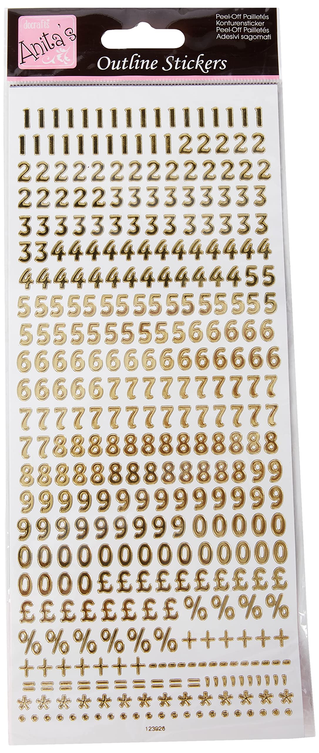 Anitas Outline Stickers, Small Numbers, Gold on White, For Scrapbooking, Card Making, Kids Play, Homework, Art, Craft, Embelish, Decorative, Paper, Card, Glass, Metal, Plastic, Foam