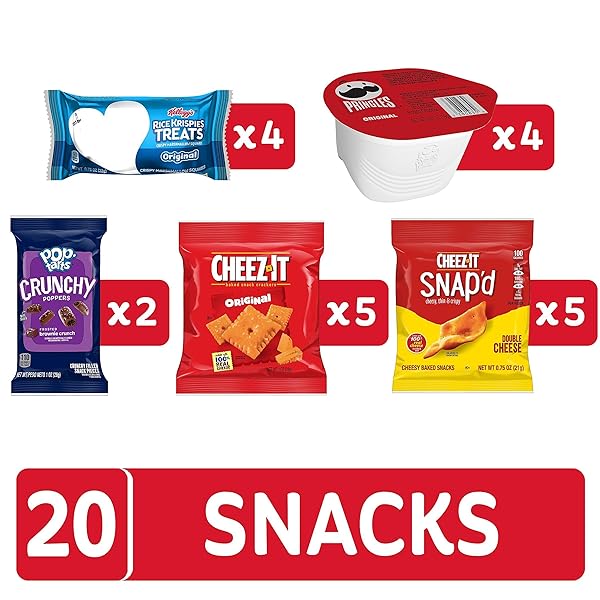 CHEEZ-IT, RICE KRISPIES TREATS, PRINGLES, CHEEZ-IT SNAP’D, POP-TARTS CRUNCHY POPPERS, KIDS SNACKS, SWEET AND SALTY VARIETY PACK (20 PACKS)