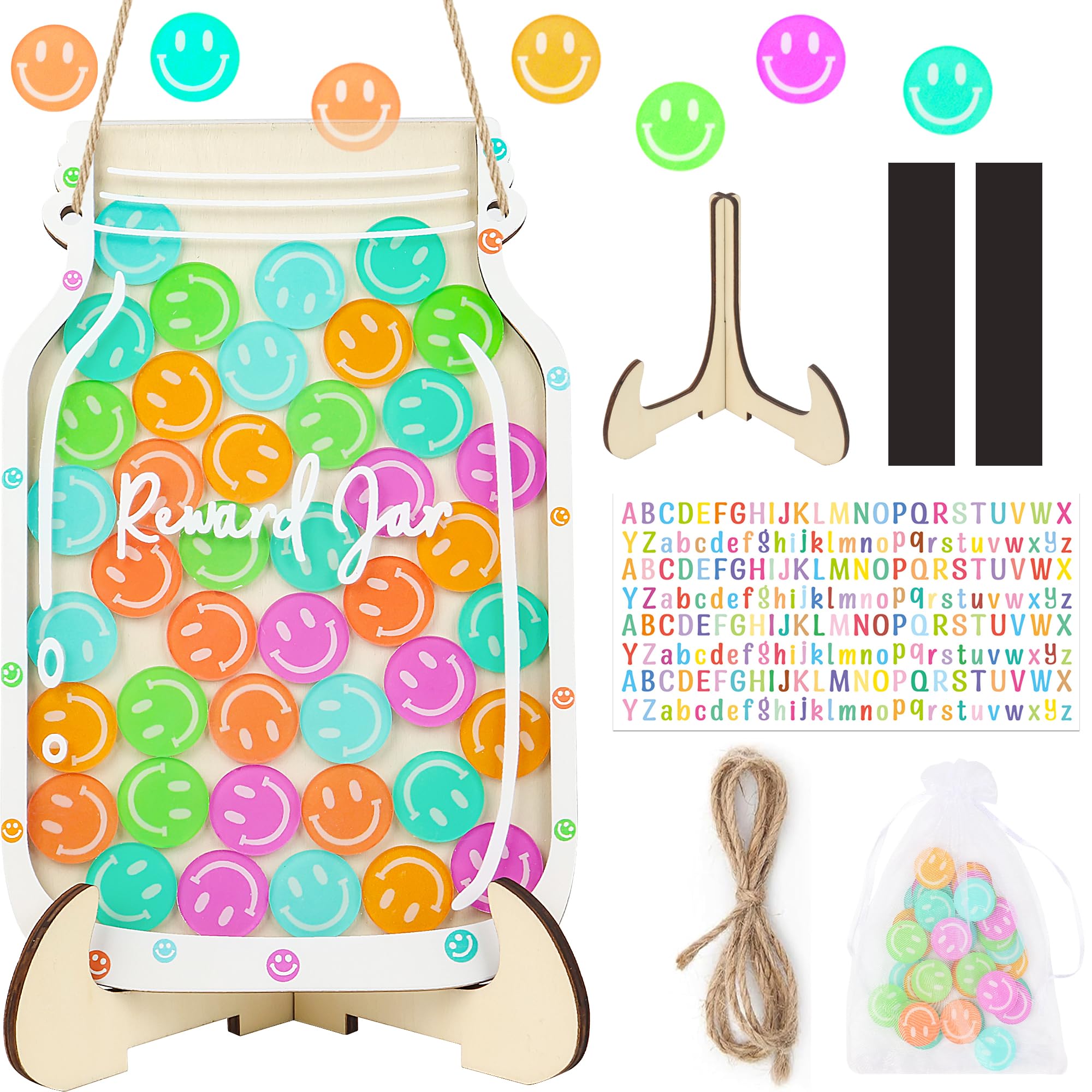 Photo 1 of Smiley Face Magnetic Reward Jar: Personalized Smiley Faces Jar Ideal for Classroom Reward System, 42PCS Token Home Chore Chart, Teacher Good Behavior Management Tools Kids Back to School Gifts