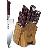 HOSHANHO Kitchen Knife Set with Block 18-Piece, Super Sharp High Carbon Stainless Steel Chef Knife Set, Professional Cutlery Knife Set with Sharpener