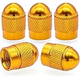 MEAJOO 5PCS Bullet Style Tire Valve Stem Caps, Wheels Tire Air Caps, Corrosion Resistant Leak-Proof, Universal Tire Valve Stem Covers for Cars, SUV, Trucks, Bikes, Motorcycles, Bicycles(Gold)