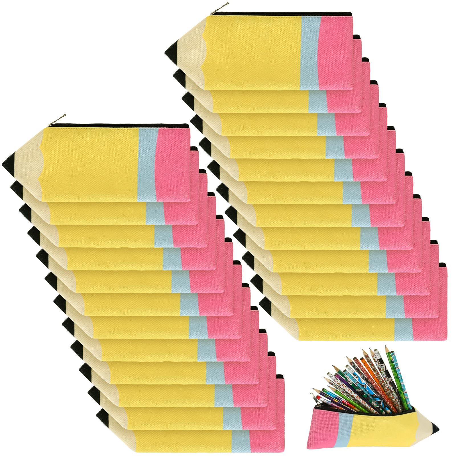 Photo 1 of Harloon 24 Pcs Cute Pencil Case Teacher Appreciation Gift Kawaii Portable Pencil Shaped Pouch with Zipper large Capacity Stationery Organizer for School Supplies
