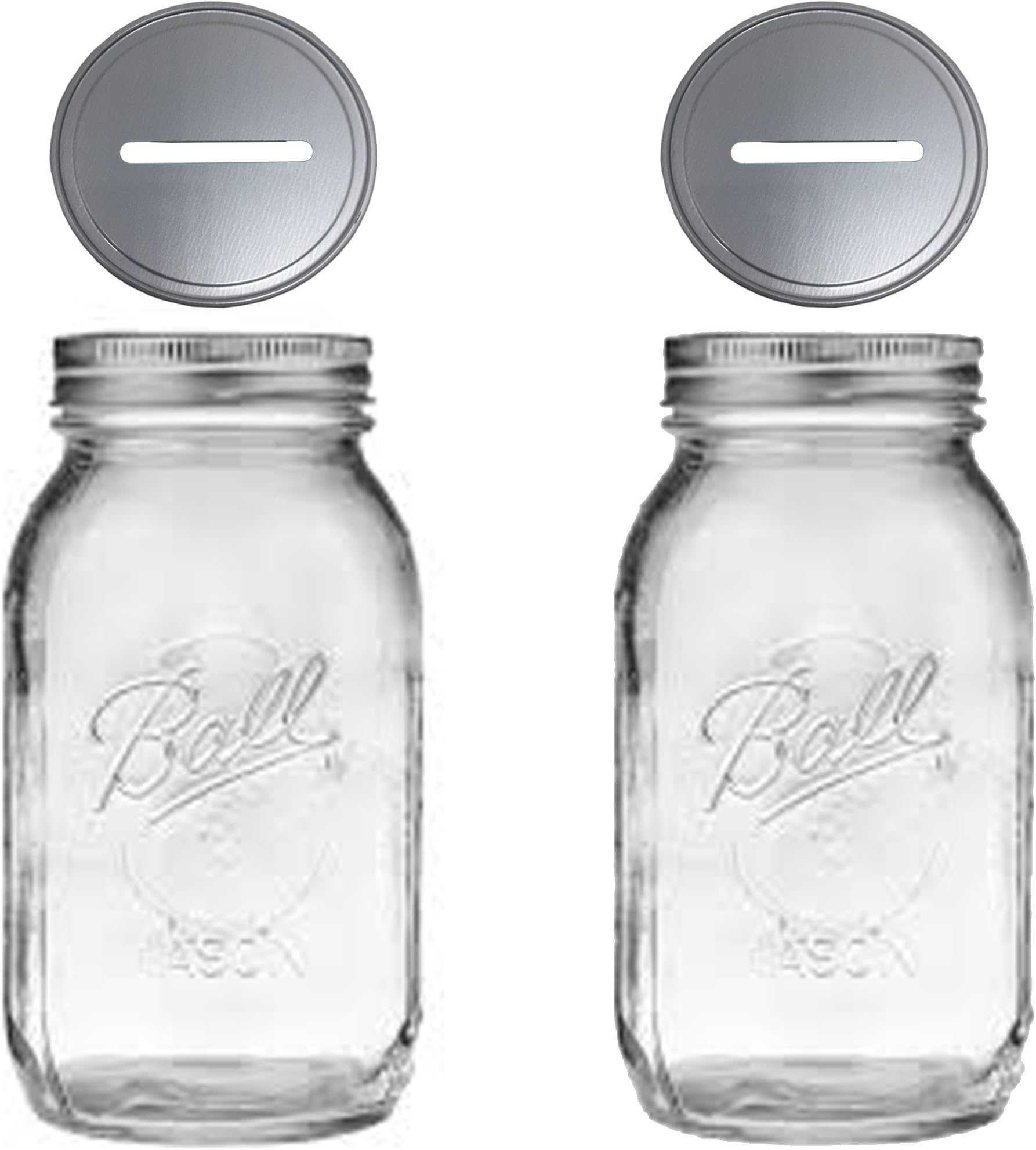 2 Mason Jars With 1-piece Slotted Bank Jar Lid Regular Mouth Quart 32 ounce Piggy Bank For All Ages (2)