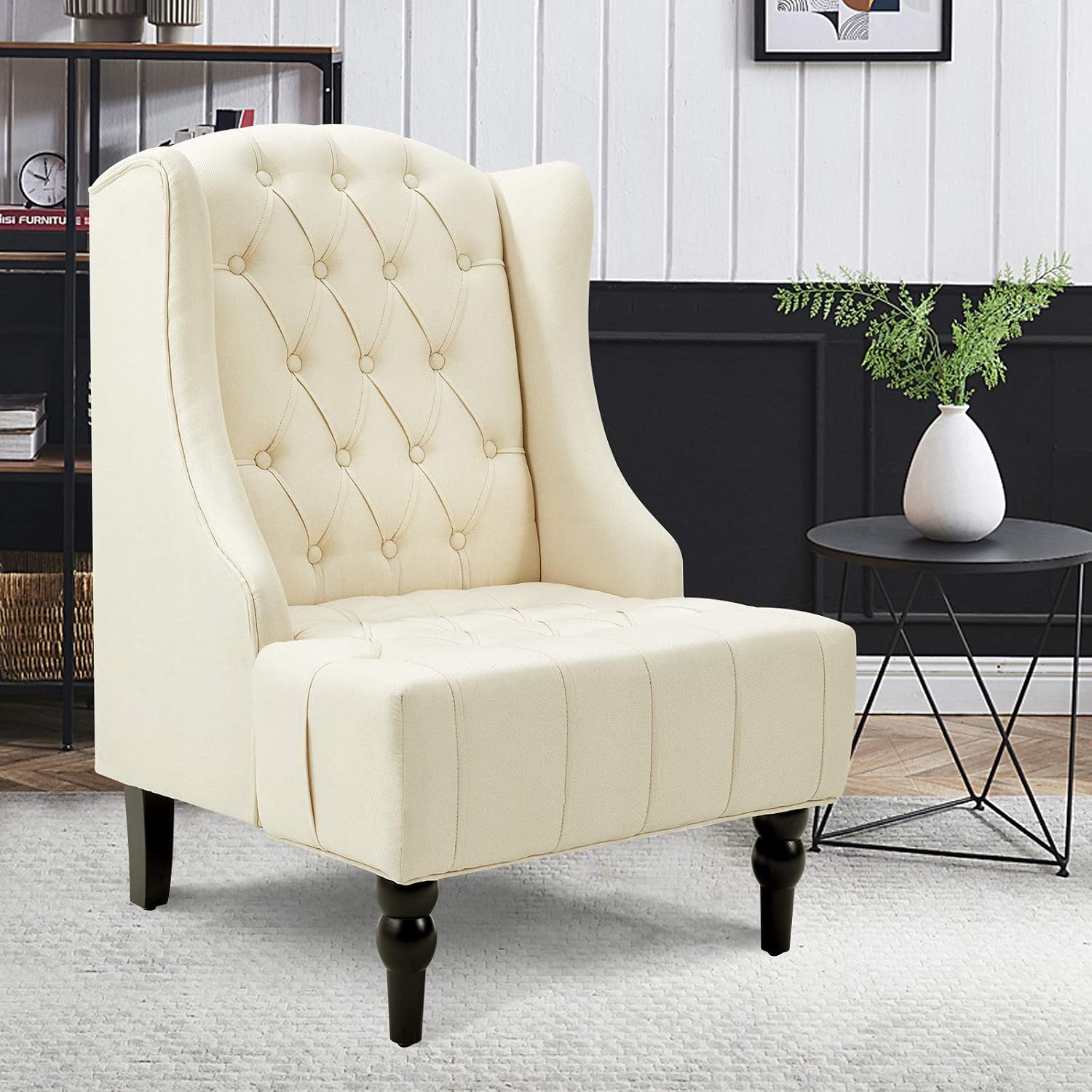 Esright High Back Accent Chair, Wingback Tufted Fabric