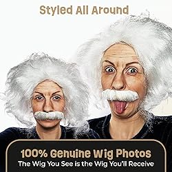 ALLAURA Old Man White Mad Scientist Wig and