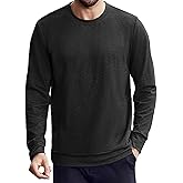 PINSPARK Men's Long Sleeve Shirts Crew Neck T-Shirt Casual Pullover Tees Soft Stretch Basic Tee Shirt with Zipper Pocket