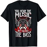 Musical Bass Player Apparel CoHear the Music Feel the Bass Player Bassist Guitarist Gift T-ShirtOEKO-TEX STANDARD 100