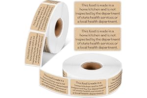 Marspark 500 Count Cottage Food Law Labels Stickers Made in A Home Kitchen Inspection Statement Thermal Printed Labels for Home Kitchen (2 x 1 Inch,Classic,Kraft)