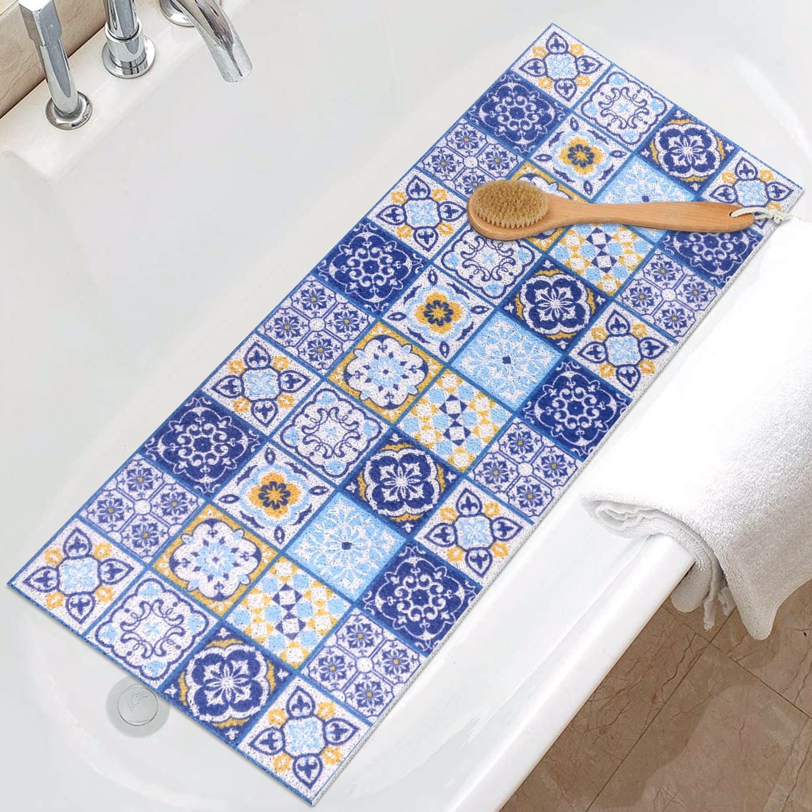 Shower Mat Non Slip, Extra Long Bath Tub Mat Non Slip Anti Mould 40x100cm, Loofah Bathroom Shower Mat for Inside Shower, Soft Textured Bath Massage Mat for Bathtub Bathroom Floor with Drain, Quick Dry