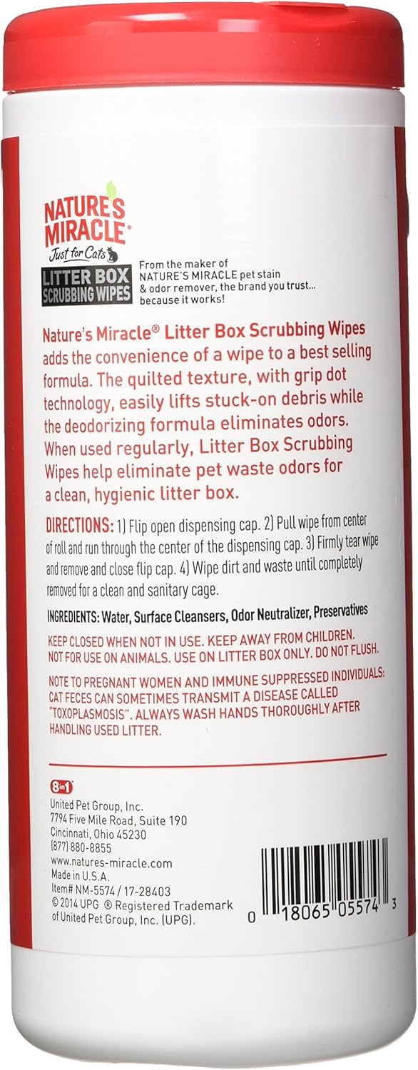 Nature's Miracle Just for Cats Litter Box Scrubbing Wipes, 30 Count (NM-5574) : Pet Supplies