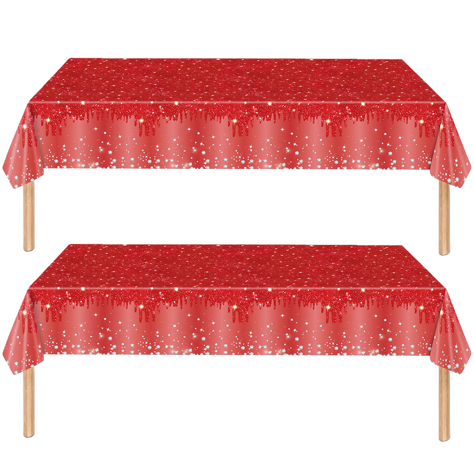 2Pcs Red Party Plastic Table Cloth,137x274cm Shiny Glitter ClassyRed Tablecloths Rectangular Diamond Red Party Dining Table Cover,Xmas Tablecloths for Baby Shower,Wedding,Birthday Tablecloth Decor — image 1
