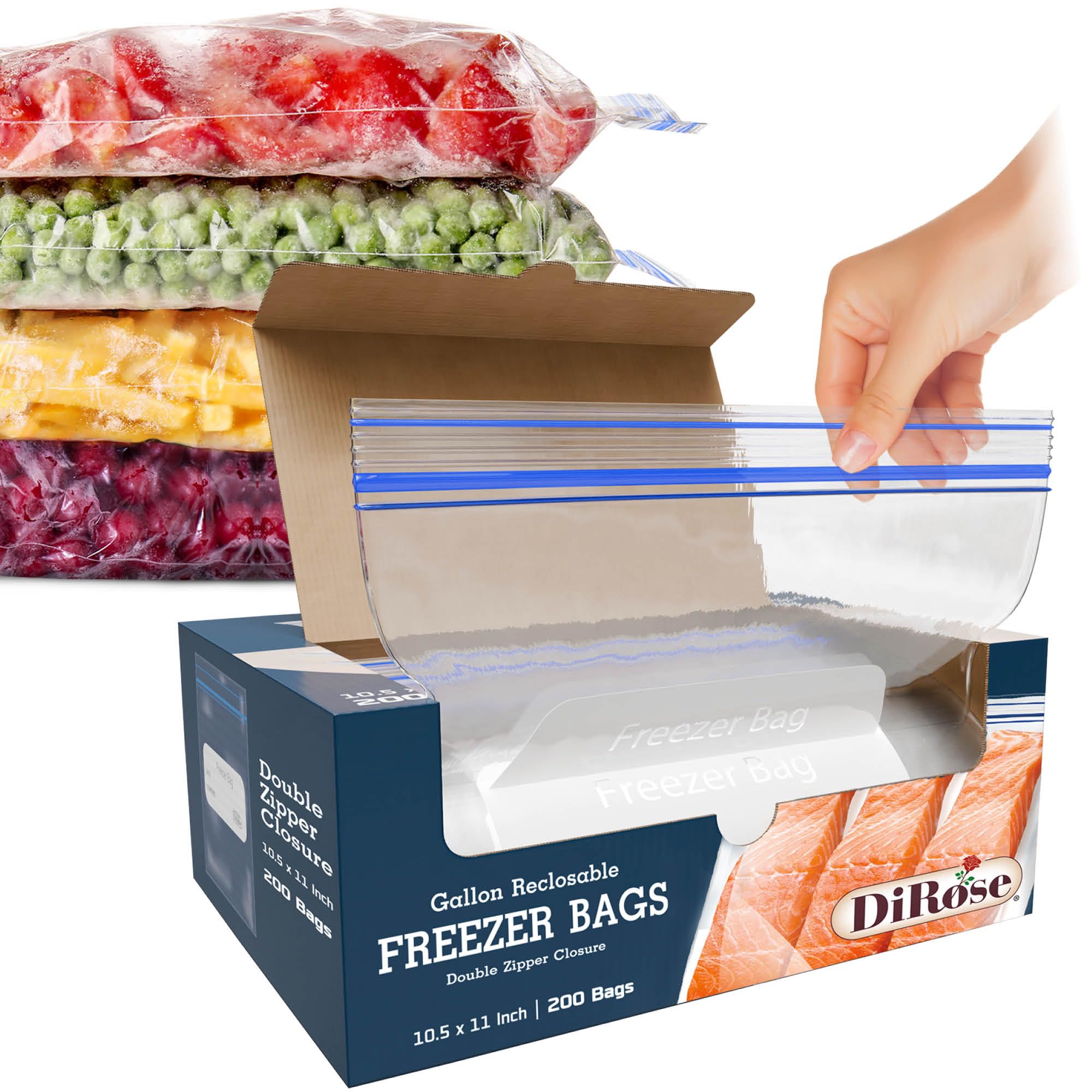 Photo 1 of DiRose Reclosable Freezer Bags - 1 Gallon Size (200 Pack) | Double Zipper, Airtight Seal, BPA-Free, Premium Thick Heavy-Duty Bags for Safe and Secure Food Storage
