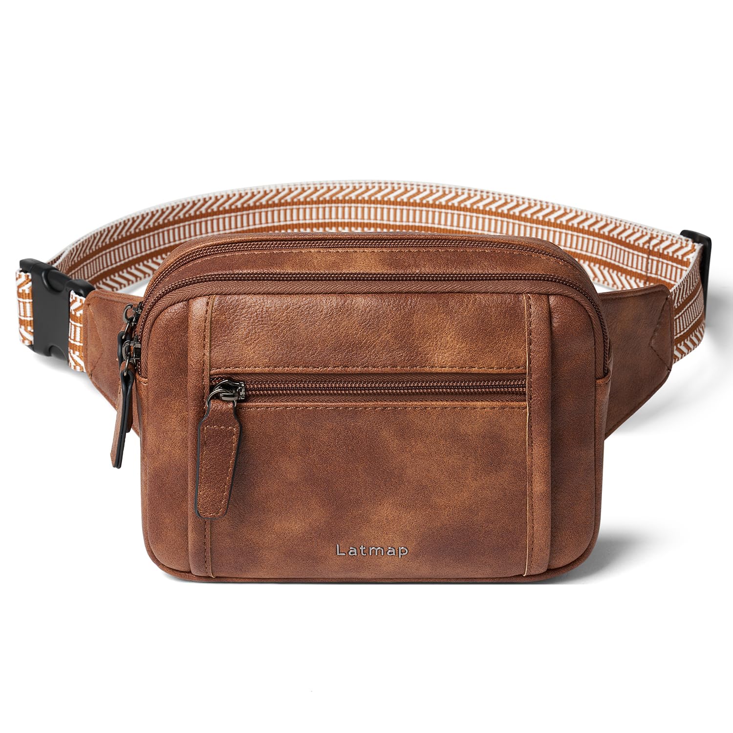 LATMAP 3L Bumbags for Ladies, Fanny Pack for Women 4-Zipper Waist Bag Women PU Leather Fashion Dog Walking Bags Waterproof Cross Body Sling Bag for Travel, Sport