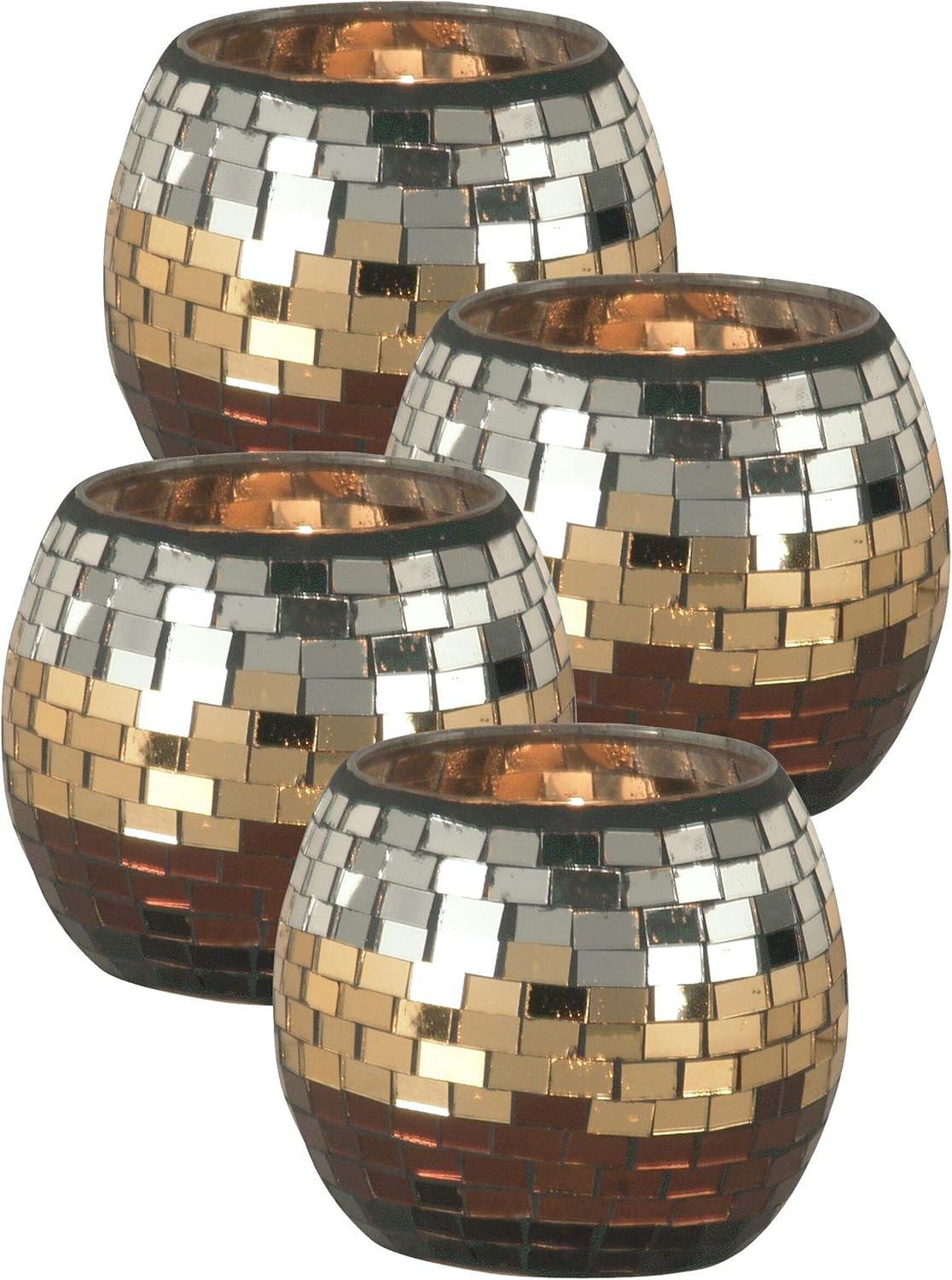 Home Decor Springdale Chalet Mosaic Art Glass Candle Holders Copper Gold Silver 4 Piece Candles Holders