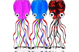 ELVESHOME Octopus Kite 3 PACK Kites for Adults Easy To fly, 3D Beautiful Large Giant Kites with Kite String, Kites for Kids Easy to Fly Boys Girls Outdoor Travel Park Beach 158'' Long Tail Kite Runner, 3 Colors