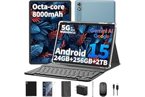 QDDQ Android 15 Tablet 10 inch, 2025 Tablet with Keyboard, 24GB+256GB+2TB Expand, 2-in-1 Tablets with 8-Core, 5G WiFi, 8000mAh, BT5.0, GMS Certified, with Mouse, Case, Stylus, Split Screen(Black case)