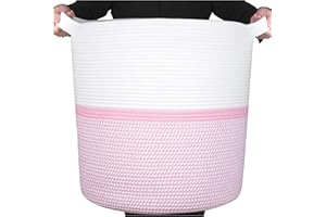 MINTWOOD Design 83L Extra Large 20x18 Inches Decorative Woven Cotton Rope Basket, Tall Laundry Basket Hamper, Blanket Basket for Living Room, Round Storage Baskets for Pillows, Towels, Light Pink