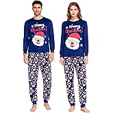GRPSKCOS Couple Christmas Pajamas Adults Christmas Long Sleepwear Matching Santa Pyjamas for Men Women