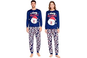GRPSKCOS Couple Christmas Pajamas Adults Christmas Long Sleepwear Matching Santa Pyjamas for Women Men