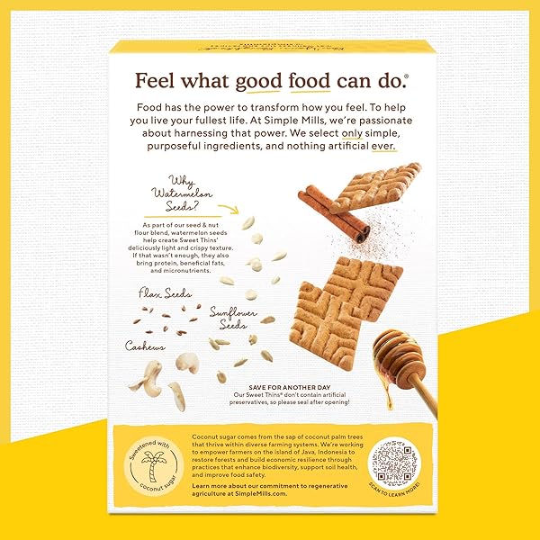 SIMPLE MILLS HONEY CINNAMON SEED & NUT FLOUR SWEET THINS, PALEO FRIENDLY & DELICIOUS SWEET THIN COOKIES, GOOD FOR SNACKS, NUTRIENT DENSE, 4.25OZ, PACK OF 1