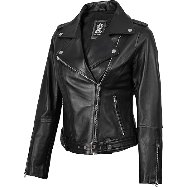 ジャケット・アウター thehighlights jacket'navyblack Edgy Moto Style Women's Real Leather Asymmetrical Jacket - Year