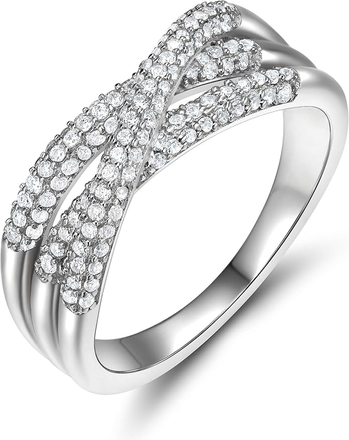 EAMTI X Criss Cross Engagement Ring for Women Cubic Zirconia 925 Sterling Silver Wedding Band