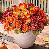 Ammyoo Fake Fall Flowers Artificial for Outdoors Decoration, 6 Bundles Faux Geranium Silk Flower Outside UV Resistant No Fade Artificial Floral for Home Garden Balcony Indoor Table Centerpieces Decor