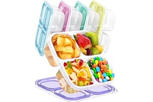 CANFANNI 5 Pcs Bento Snack Containers, Reusable 4 Compartment Divided Food Storage Containers, Divided Lunchable Container for School, Work and Travel (All Transparent)