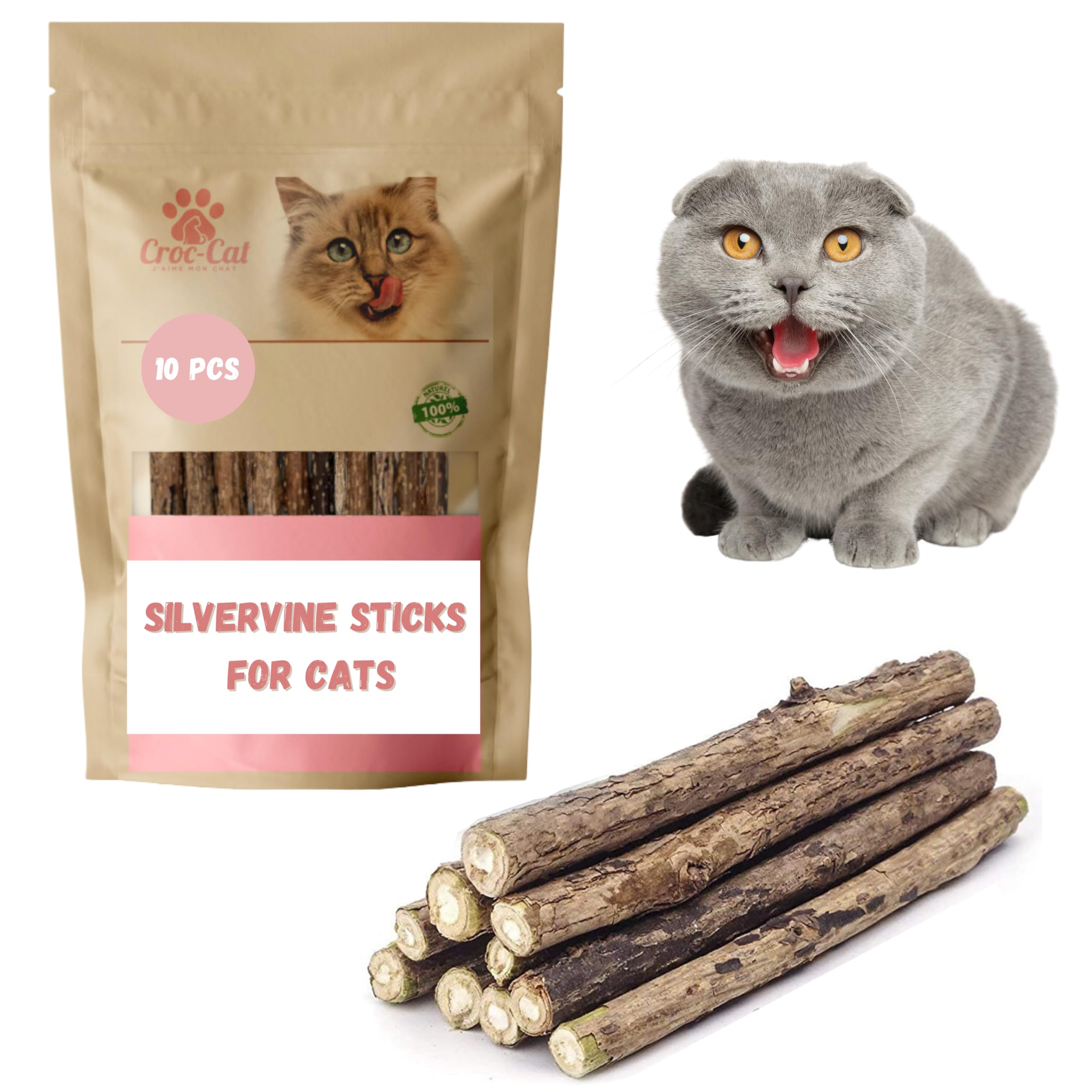 Croc-Cat® Catnip sticks – Silvervine for cats, calming and stimulating cat, Premium Quality Super Powerful. (10 pcs)