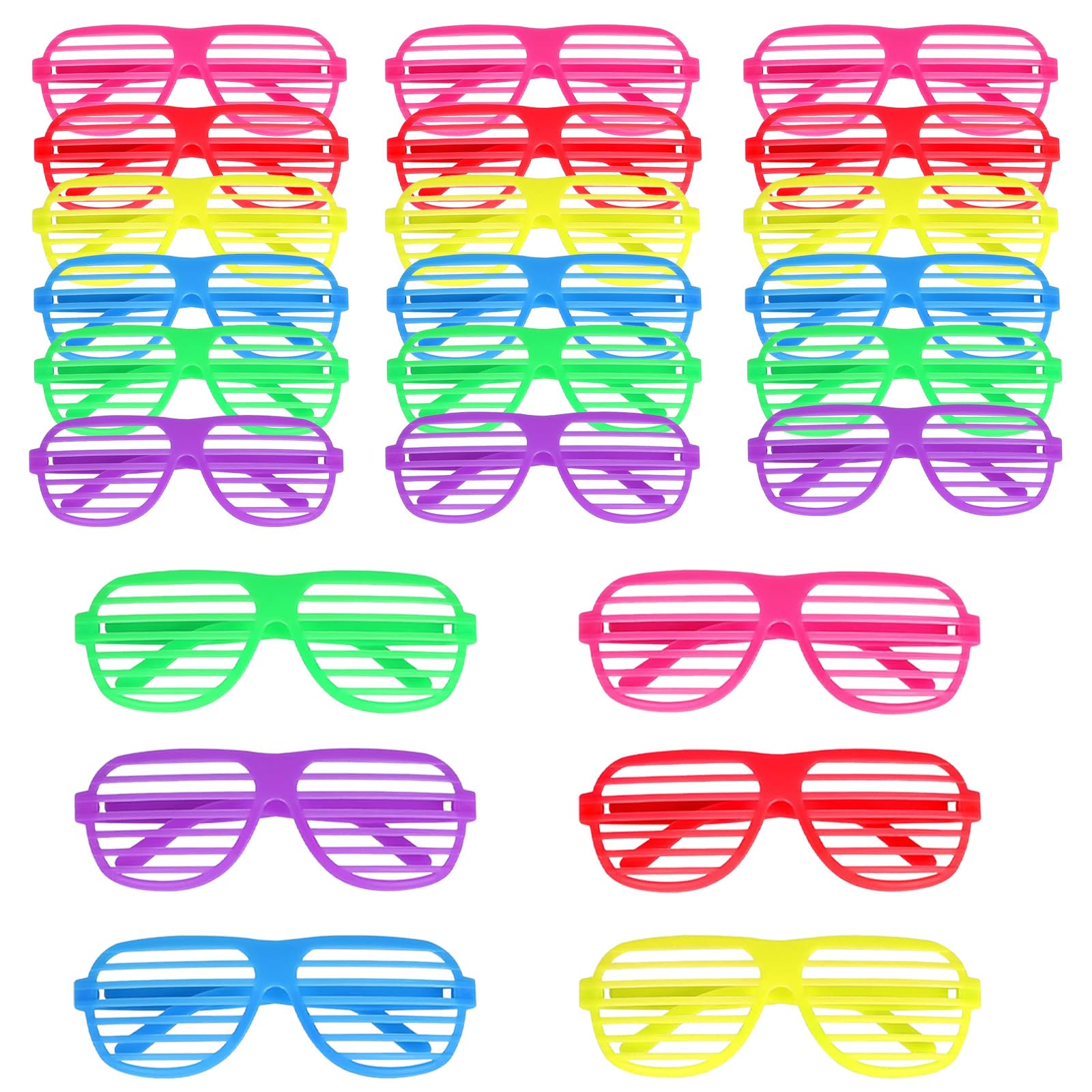 BOZILY 24 Pcs Neon Glasses Shutter Shade Sunglasses Colorful Neon Party Accessories Glasses 80s Party Decoration Birthday Festival Party Decoration for Adults and Kid 80s Party (6 Colors) — image 1