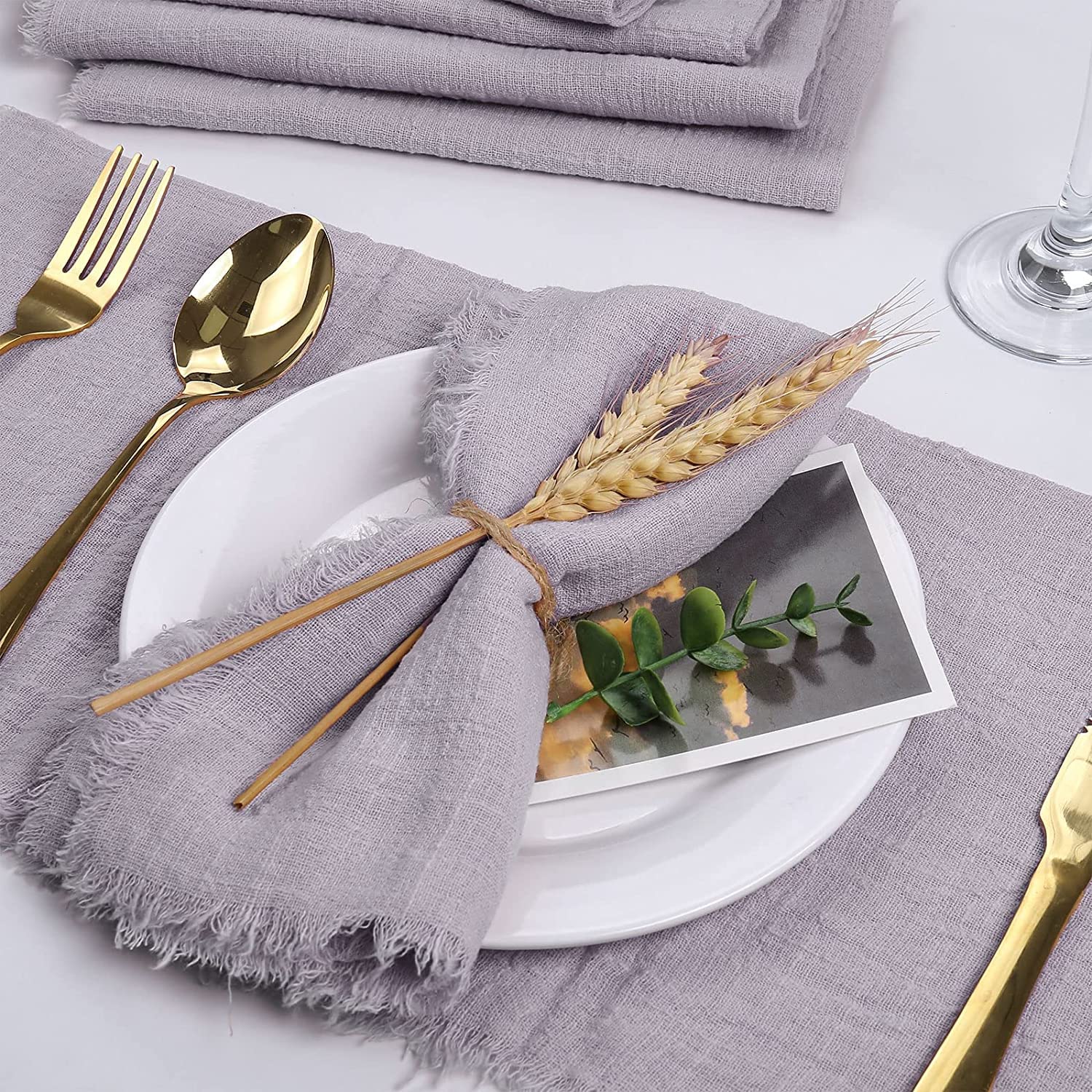 Dloapesy Cheesecloth Napkins, Set of 6, Weddings Decorative Napkins, Dinner Parties, Everyday use, Hand Dyed 100% Cotton Napkins(42cm*42cm) (Grey)