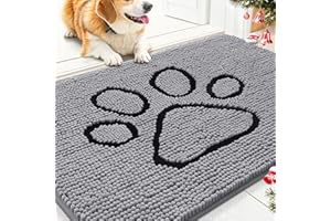 Smiry Dog Door Mat for Muddy Paws, Absorbent Dirt Trapper Non Slip Quick Dry Washable Chenille Mat for Mud Dogs, Entry Rug for Indoor and Outdoor (30x20 Inches, Grey)
