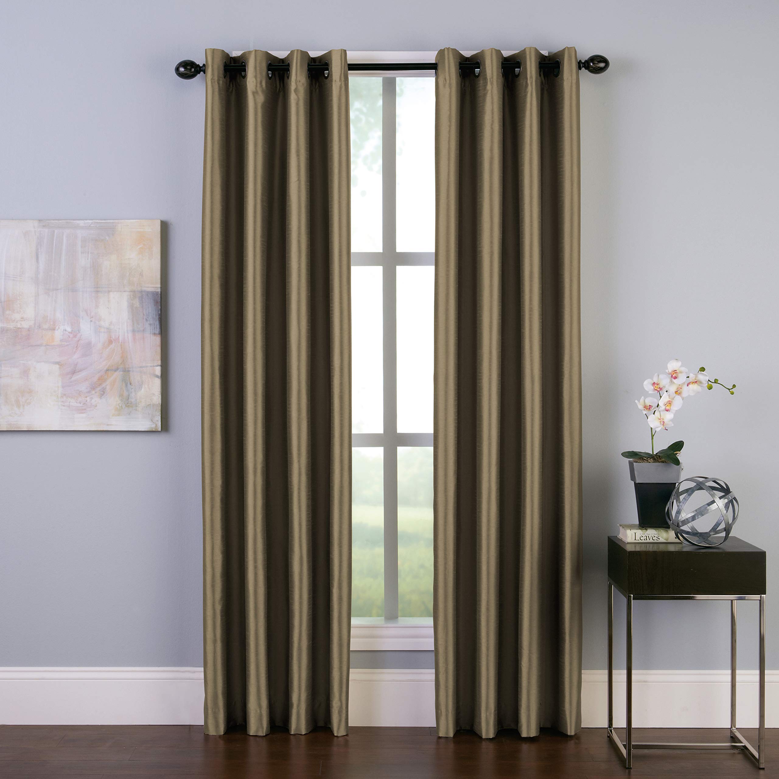 Curtainworks Malta Faux Silk Grommet Curtain Panel, 50 by 84″, Bronze