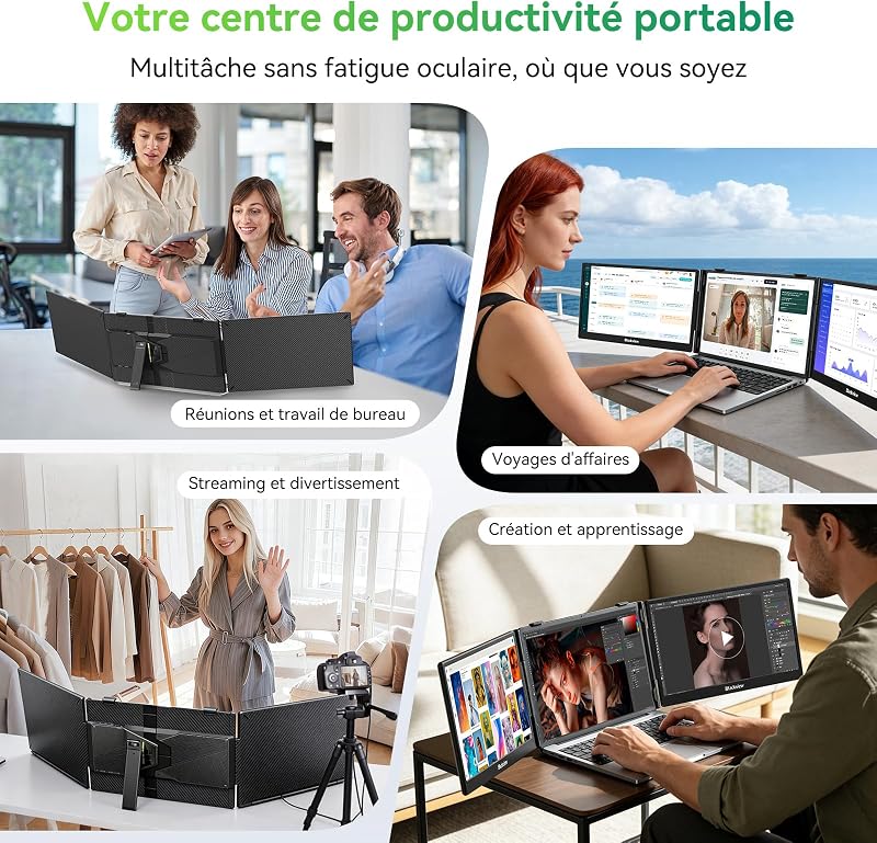 DCM5 Double Ecran PC Portable 14" FHD 1080P IPS Certifié TÜV Multi Triple Ecran PC Extension Ecran pour 13-17,3" Ordinateur Portable Compatible avec Mac, Windows, Chrome, Android
