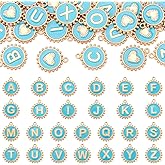 Cheriswelry Letter Alphabet Charm for Jewelry Making Initial Letter A-Z Pendants Flat Round Hexagon Alloy Enamel Charms for Necklace Bracelet Earring Jewelry Making DIY Craft
