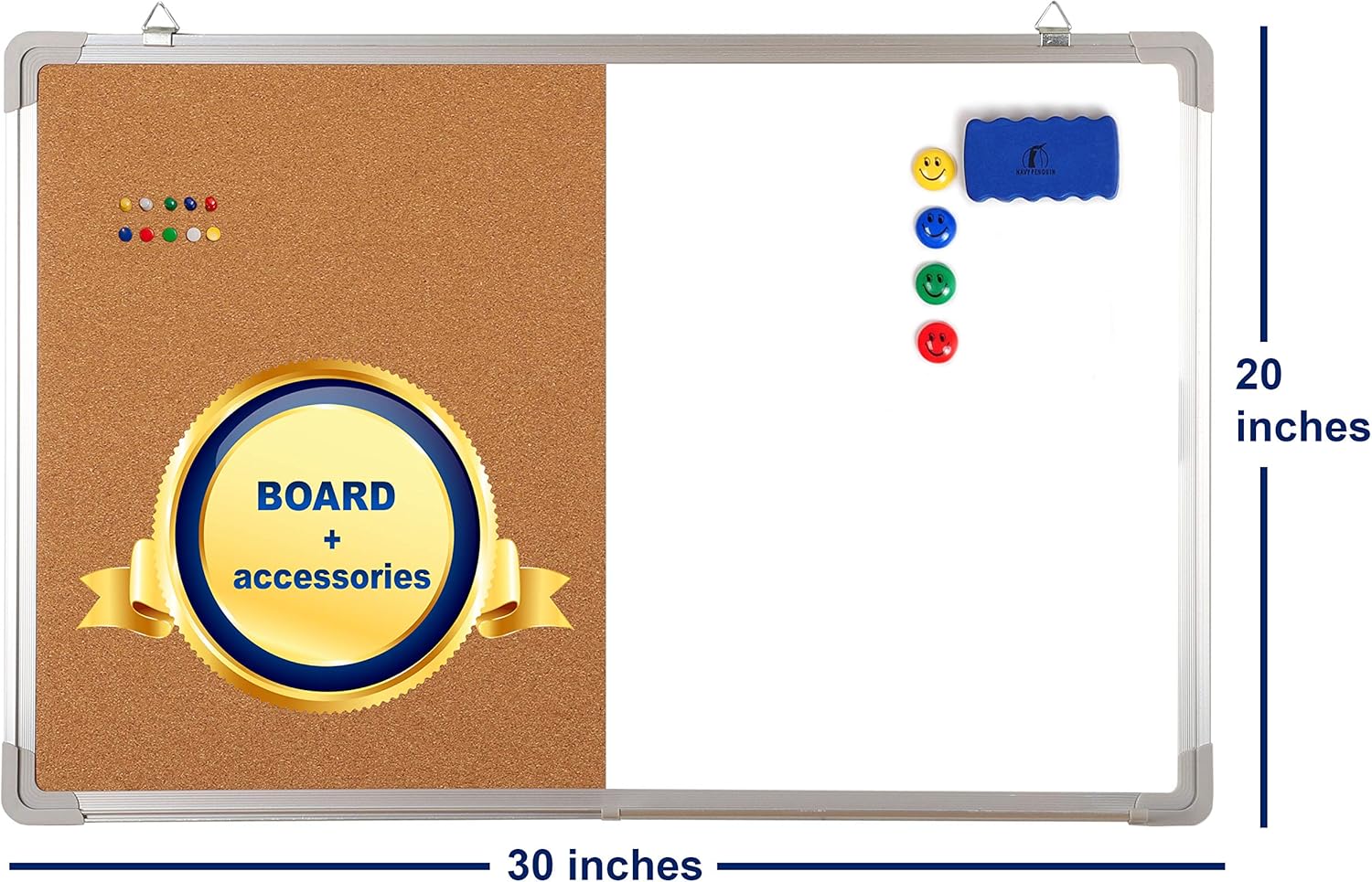 Whiteboard Bulletin Board Combination Set, 30x20 Dry Erase/Cork Board + 1 Magnetic Dry Wipe Eraser - Image 3