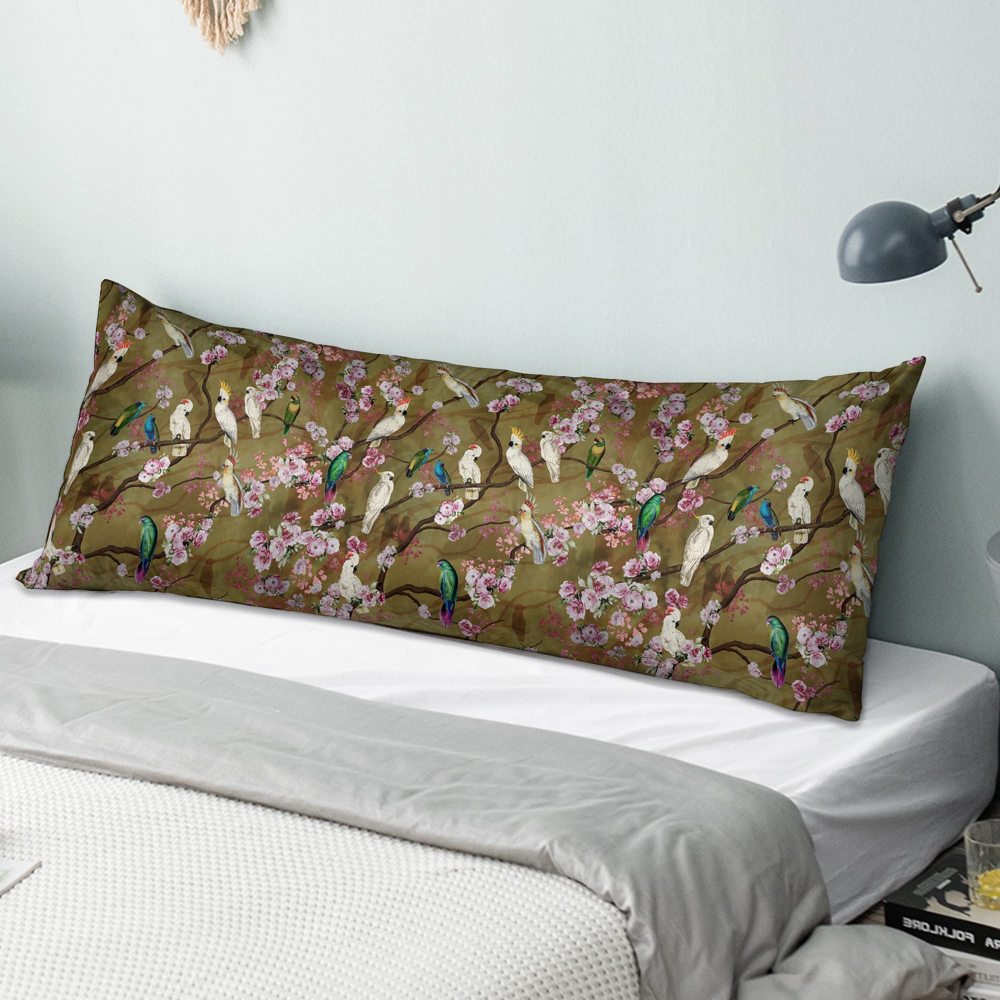 Obal William Morris Body Pillow Case, Original Design Velvet Long Bolster Pillowcase Pregnancy Maternity Orthopaedic Support Pillow Cover (Double 54'' 137cm, Brown Birds)