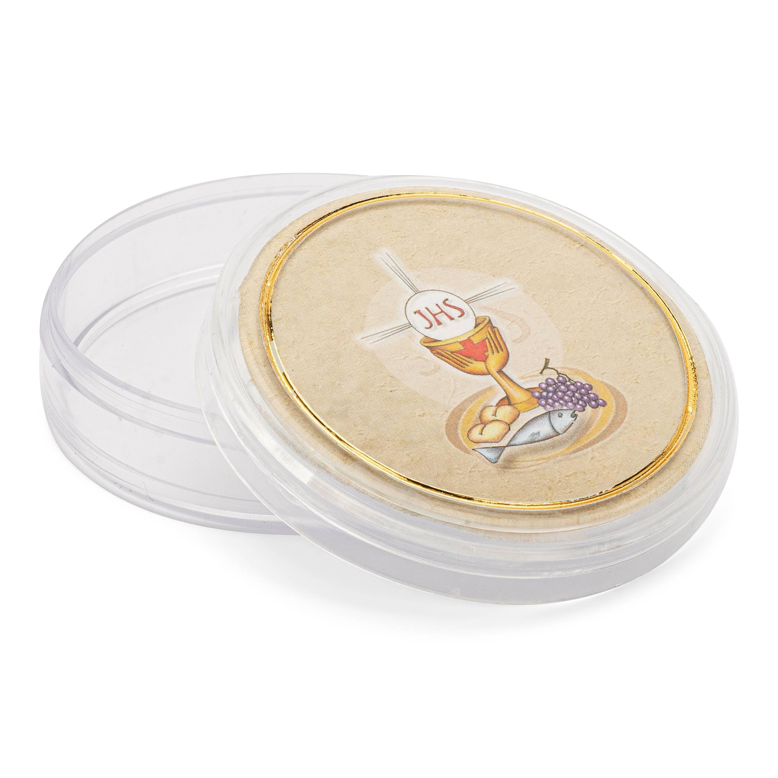 NKlaus communion chalice rosary hosts box plastic case ca. 6x2cm treasure box 2554
